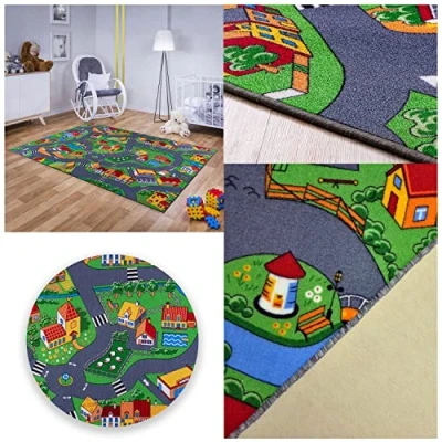 Afbeelding van MDEKOR speeltapijt voor kinderkamer, kindertapijt, straattapijt, 200 x cm, autoweg jongens en meisjes, groot peuters, kinderspeeltapijt, wegverkeer, auto