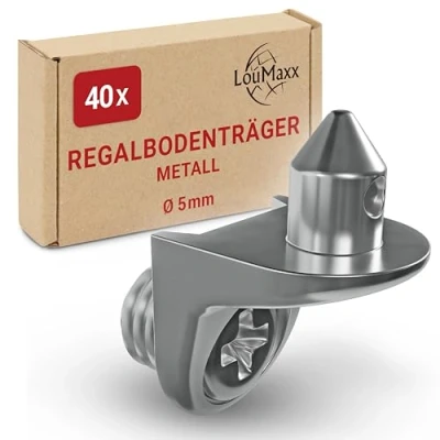Afbeelding van LouMaxx Hoekplankdragers met pin en schroef set van 40 plankdragers veiligheidsbodemdragers 5 mm plankhouder zamak vernikkeld