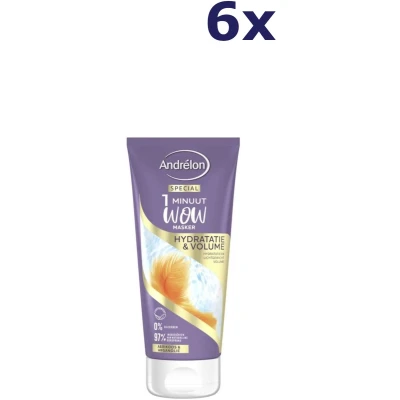 Afbeelding van 6x Andrelon 1 Minuut Wow Masker Hydratatie &amp; Volume 180 ml