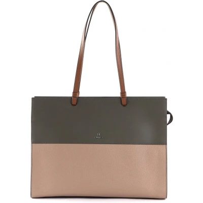 Afbeelding van FURLA Leren Schoudertas Varsity Tote E / W Greige + Salvia c Cognac h Lichtbruin