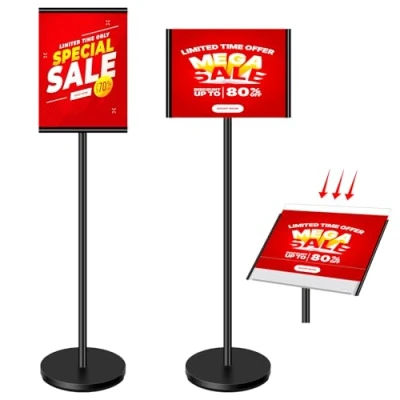 Afbeelding van VAIIGO Poster Stand Outdoor Floor Sign Houder, A4 Heavy Duty Staand met Acryl Panel, Menubord voor Verticale en Horizontale Display, Signage, Reclame, Display Stand, Zwart