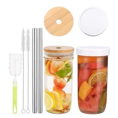 Afbeelding van 730 ml Bubble Tea beker, 2 stuks, drinkbekers met deksel en rietje, drinkglazen, set, herbruikbare beker voor ijskoffie, smoothie, cocktail, bier