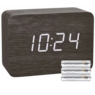 Afbeelding van TFA Dostmann Design draadloze wekker in houtlook Clocco 60.2549, zwart, met batterijen