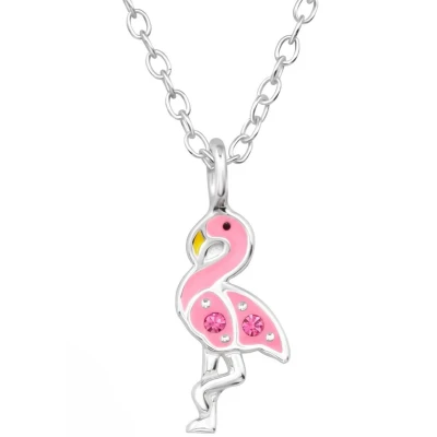 Afbeelding van JoyS Zilveren flamingo hanger met ketting roze kristal 39 cm (verstelbaar 36 of cm)