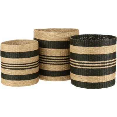 Afbeelding van J Line Mand Gestreept zeegras zwart 3 stuks