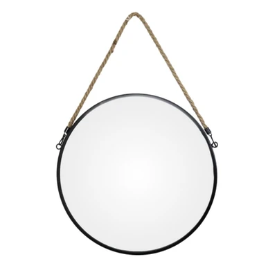 Afbeelding van Orange85 Spiegel Rond met Touw Zwart Spiegels 37cm Wandspiegel