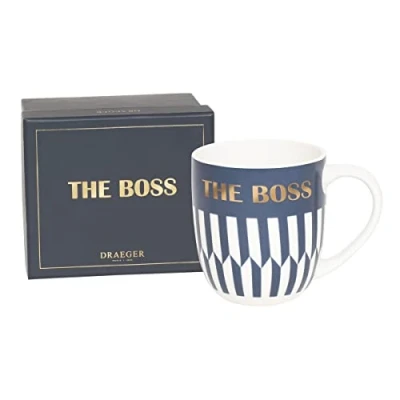 Afbeelding van Draeger Paris Blauwe keramische Mok &quot;The Boss&quot; humor voor hem, mannen, collega geschenk, vriend, broer Café met cadeaubak