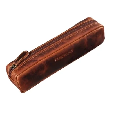 Afbeelding van STILORD &#039;Preston&#039; lederen Pennenbakje vintage Etui retro Rol Vrouwen Mannen echt leer, Kleur:kara cognac