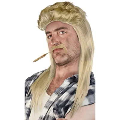 Afbeelding van SET met Mullet Pruik + Baard Proll Pimp Blond Brunette Grijs Zwart (Licht Baard)