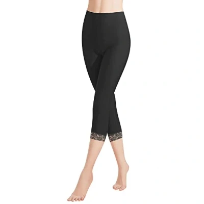 Afbeelding van Libella Dameslegging 3/4 broek met kant van katoen, capribroek hoge taille, kleurrijk, slim fitnessbroek, meerkleurig 4166, 1 stuks zwart, XXL