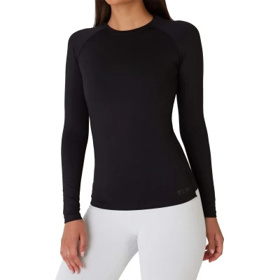 Afbeelding van TCA sportshirt dames lange mouw Thermisch sport shirt Rekbaar fietsshirt Hardloopshirt basislaag Training top vrouwen Zwart, S