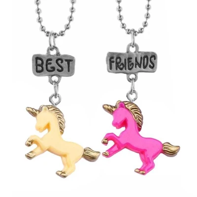Afbeelding van Fako Bijoux® Vriendschapsketting BFF Ketting Eenhoorn Unicorn Best Friends Roze/Geel