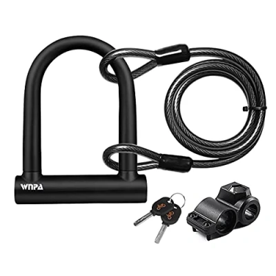 Afbeelding van Fiets U Lock, Heavy Duty High Security D Shackle Fietsslot met 4FT/1.2M Staal Flex Kabel Stevige Montagebeugel en Sleutel