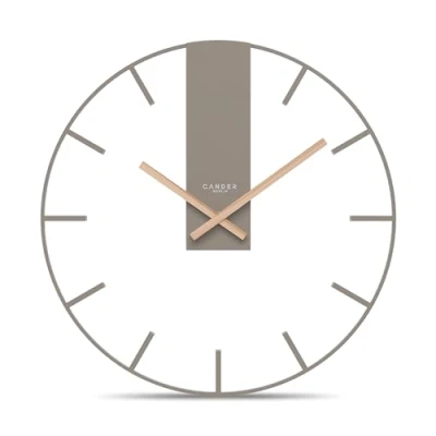 Afbeelding van Cander Berlin Jenson XXL stille wandklok, 40 cm, metalen houten wijzers zonder tikken, groot, modern, warmgrijs, woonkamer, keuken, vintage