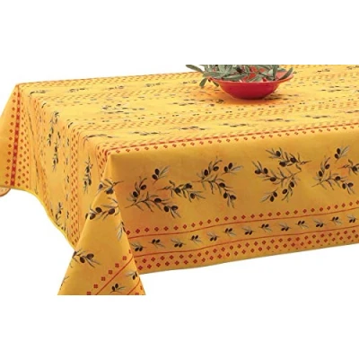 Afbeelding van Le Linge de Jules Tafelkleed, vlekafstotend, olijfkleur, geel afmetingen: rechthoekig 150 x 240 cm