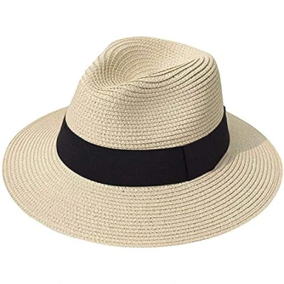 Afbeelding van DRESHOW Vrouwen Brede Rand Stro Panama Oprolhoed Fedora Strand Zonnehoed UPF 50 +