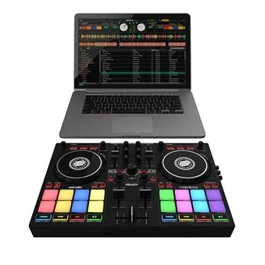 Afbeelding van Reloop Ready Compacte 2 deck DJ controller voor Serato Lite (inclusief) &amp; Pro, 16 grote RGB pads, 9 vermogensmodi incl. nieuwe Scratch Bank, FX units, past precies op een 13 inch laptop