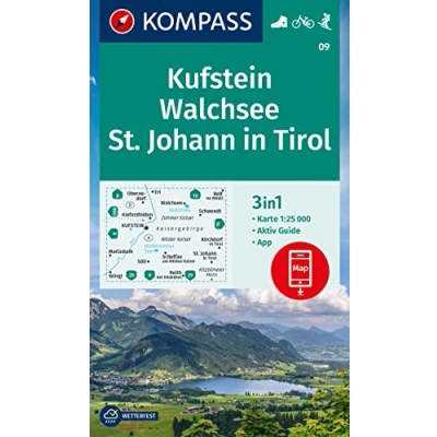 Afbeelding van 09 kufstein walchsee st johann in tirol: 3in1 Wanderkarte mit Aktiv Guide inklusive Karte zur offline Verwendung der KOMPASS App. Fahrradfahren. Skitouren.