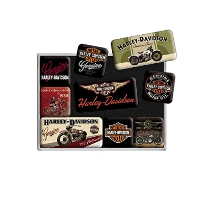 Afbeelding van Nostalgic Art Retro Koelkast Magneten, Harley Davidson Bikes Geschenkidee voor motorfans, Magneetset magneetbord, Vintage design, 9 stuks