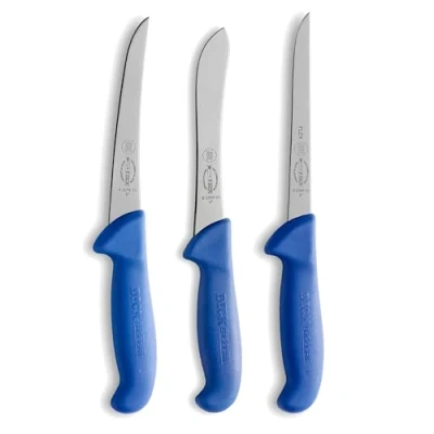 Afbeelding van F. DICK Messenset ErgoGrip 3 delig (uitbeenmes 15 cm &quot;flexibel&quot;, A. mes cm, sorteermes HRC 56) 82559100, blauw