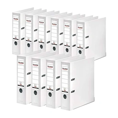 Afbeelding van FALKEN 10 stuks Chromocolor Premium Ordners. Made in Germany. kunststof kaft buiten en binnen 8 cm breed DIN A4 wit ringband dossiermap briefomslag kantoormap map