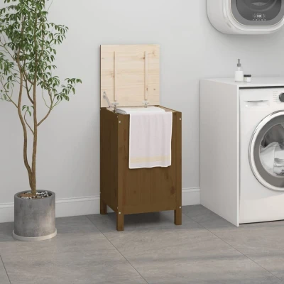 Afbeelding van Wasmand 44x44x76 cm massief grenenhout honingbruin