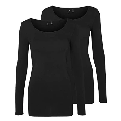 Afbeelding van VERO MODA Damesblouse met lange mouwen, verpakking van 2 stuks, zwart (2 x Black Beauty), M
