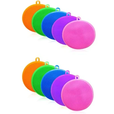 Afbeelding van BOBOZHONG siliconen afwasborstel,5 stuks keuken sponzen,afwassen Anti bacteriële spons scrubber multifunctionele reinigingsborstel voor het wassen van groente fruitkom schotel pot