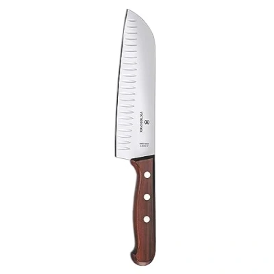 Afbeelding van Victorinox, 6.8520.17G, Wood, Santokumesser, Extra scharfe Klinge, mit Kullenschliff, edlem Holzgriff, Braun, Made in Switzerland,