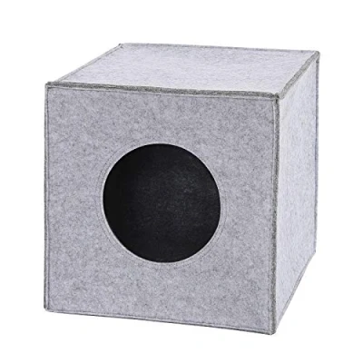 Afbeelding van Kattengrot vilt Opvouwbare knuffelgrot voor plank 33x37x33 cm Lichtgrijs zonder ligkussen