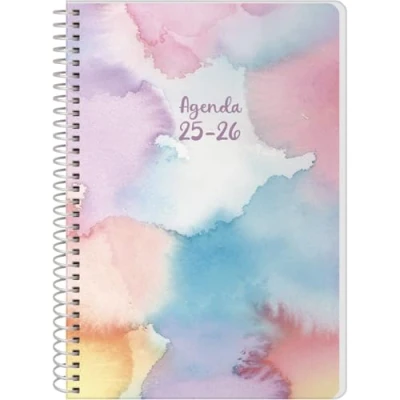 Afbeelding van Q Kalon Schoolagenda 2025 2026 Weekoverzicht, Formaat A5 (15x21 cm), Spaans en Engels, September tot Juni, Spiraalsluiting, Flexibele Kaft met Plastic Bescherming Stain