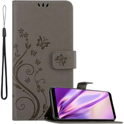 Afbeelding van Cadorabo Hoesje geschikt voor Samsung Galaxy S8 in Bloemen GRIJS Beschermhoes Case Cover magnetische sluiting