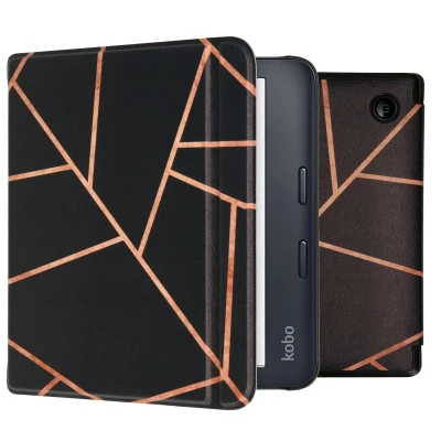 Afbeelding van Kobo Libra 2 Hoes: iMoshion Design Slim Hard Case Bookcase Black Graphic Kunstleder E Reader Hoezen