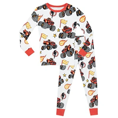 Afbeelding van Blaze en de Monsterwielen Jongens Pyjama Kinder Pyjama&#039;s van 100% katoen Strakzittende Pyjamaset voor Nachtkleding met Lange Mouwen Monster Truck Motief Aansluitende Pasvorm Wit 92