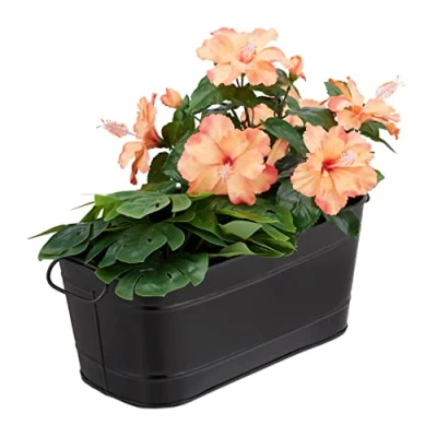 Afbeelding van Relaxdays plantenbak metaal balkonbak langwerpige bloembak vintage buiten &amp; binnen zwart