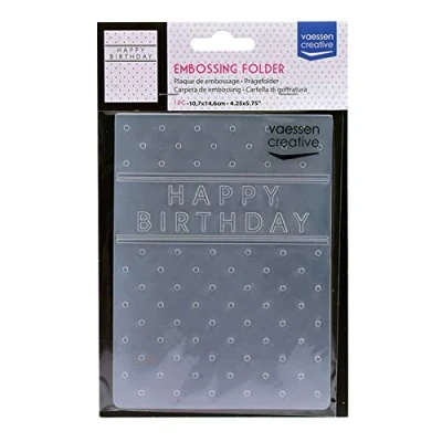 Afbeelding van Vaessen Creative Embossing Folder, Happy 14,5x10,8x0,5 cm, 1 eenheid, voor verjaardag, geboorte, kerstkaarten en papierambachten