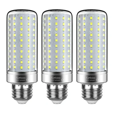 Afbeelding van tebio Maïs Ledlampen, zilver, E27, 25 W, 200 komt overeen met gloeilampen, niet dimbaar, 6000 K, koudwit, 2500 lm, medium Edison schroef, kaarslampen, 3 stuks