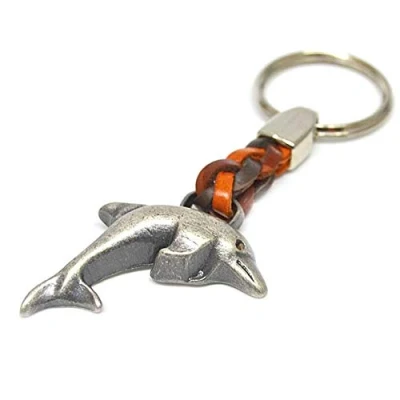Afbeelding van ClaroSchmuck Sleutelhanger sleutelring van metaal dikte 2 mm, band kunstleer, totale lengte ca. 9 cm 11 cm, dolfijn, Eén maat