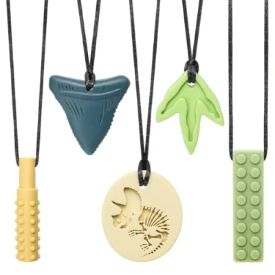 Afbeelding van CLDY Kauwketting voor kinderen, 5 stuks sensorische kauwhalsketting, kauwbedel, bijtring van siliconen, BPA vrij, autisme speelgoed jongens en meisjes, perfect kinderen met ADHD, bijtende