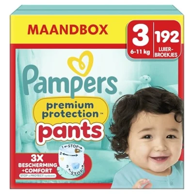 Afbeelding van Pampers Premium Protection Luierbroekjes Maat 3 (6 11 kg) 192 stuks