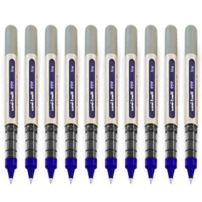 Afbeelding van Uni ball Mitsubishi Pencil 10 pennen Eye Fine UB 157 rollerbalpen vloeibare inkt blauw punt 0,7 mm medium schrijven