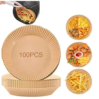 Afbeelding van Bakpapier Air Fryer Rond 100 stuks anti aanbak wegwerp luchtfriteuse perkamentpapier voor heteluchtfriteuse braadpan oven (15,5 cm)