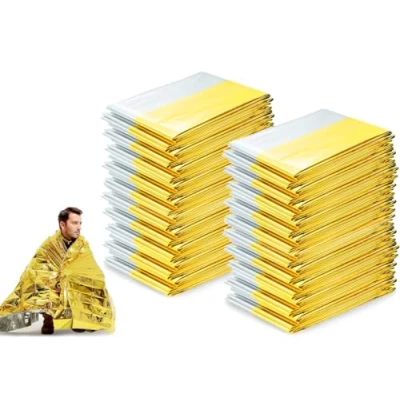Afbeelding van Abiyou 20 stuks multifunctionele reddingsdekens, EHBOdeken, hoogwaardig, reddingsfolie, EHBO deken, voor rugzakafdekkingen, poncho&#039;s, noodreflectoren, schaduwhoezen