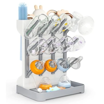 Afbeelding van GoMaihe Droogrek babyflessenr afdruiprek: verticale flessendroger houder ruimtebesparend staand werkblad, droogstandaard voor babyflessen en babyaccessoires, grijs