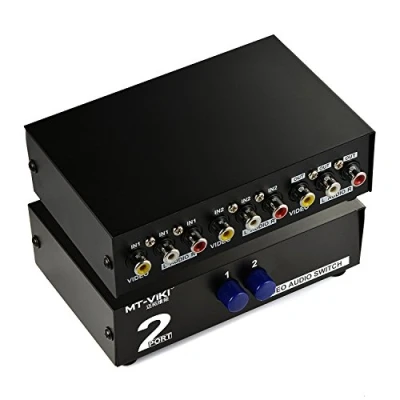 Afbeelding van LEAGY 2 weg AV Switch RCA schakelaar in 1 out Composite Video Audio L/R Selector Box voor DVD STB Game consoles zwart