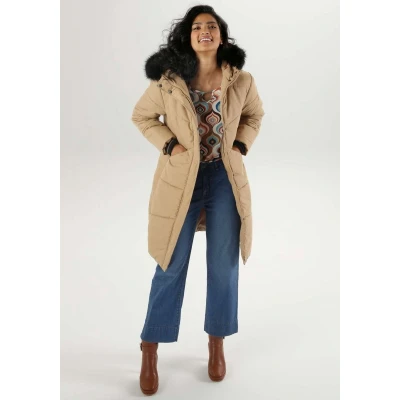 Afbeelding van Aniston Puffer jas Afneembaar imitatiebont Camel 38