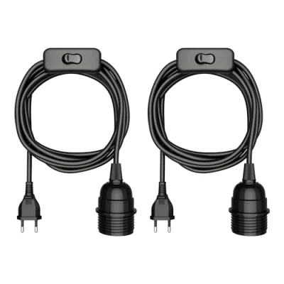 Afbeelding van ledscom.de 2 stuks kabel LEKA, stekker, schakelaar, zwart, 3m, fitting, 1x E27 max. 60W