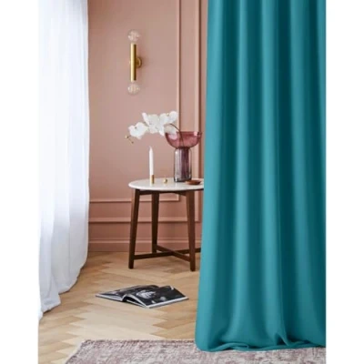 Afbeelding van ROOM99 Laurel gordijn met plooiband, 140 x 280 cm breedte hoogte, verduistering, ondoorzichtig, schuifgordijnen, woonkamer, slaapkamer, voor daklussysteem, turquoise