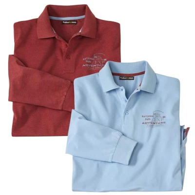 Afbeelding van ATLAS FOR MEN Set van 2 poloshirts voor heren met lange mouwen Sport Chic verkrijgbaar in grote maten M tot 5XL, Blauw en rood, 4XL