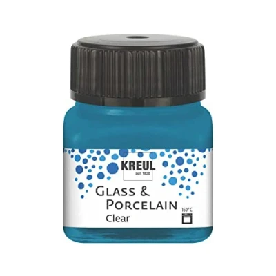 Afbeelding van KREUL 16215 glas &amp; Porselein Helder cyaanblauw, in potje van 20 ml, transparante en porseleinverf op waterbasis, sneldrogend, glashelder